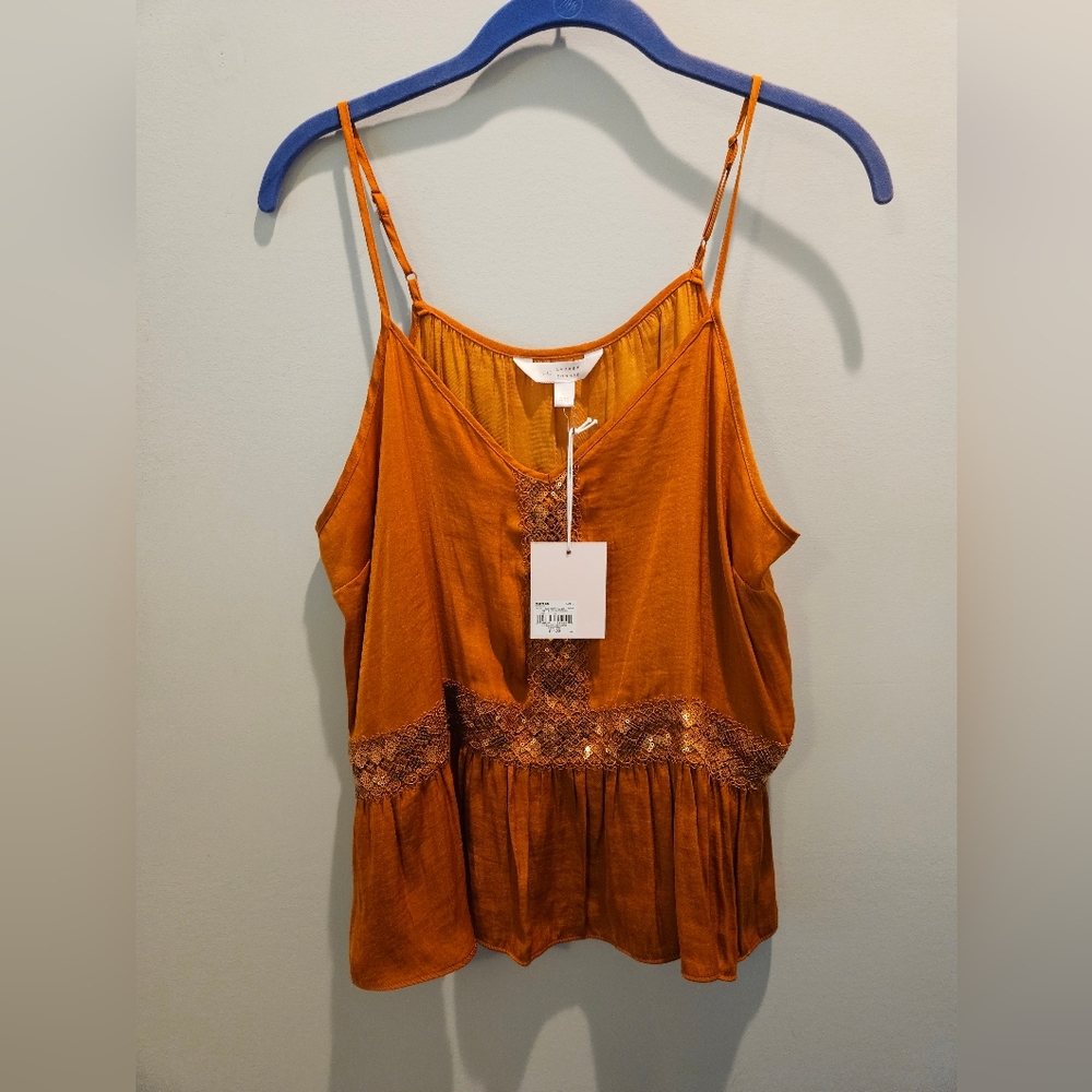 Orange Lace Trim Women's Top